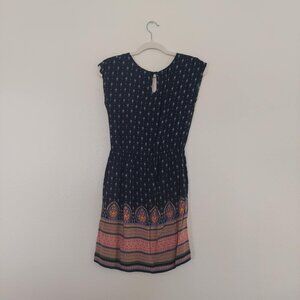 Paisley Cinched waist Shift mini dress with pockets